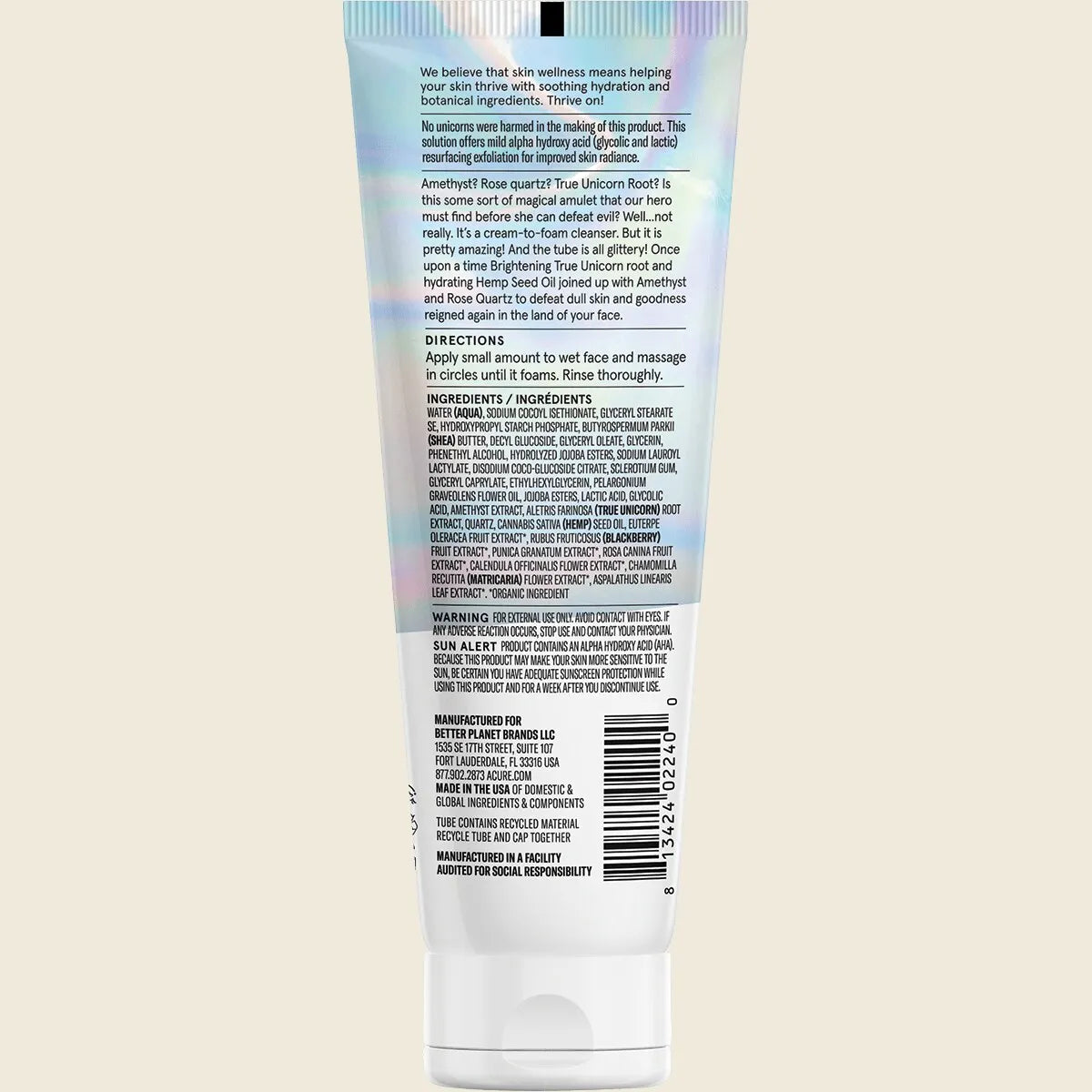 Acure Resurfacing Glycolic & Unicorn Root Cleanser 118ml, To Resurface, Refine & Hydrate