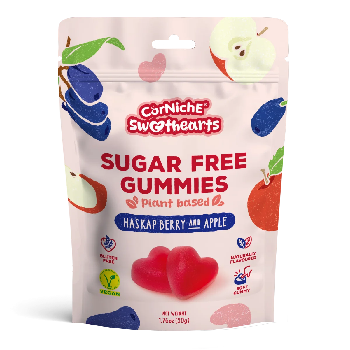 CorNiche Sugar Free Gummies Haskap Berry & Apple 50g, Gluten-Free & Vegan