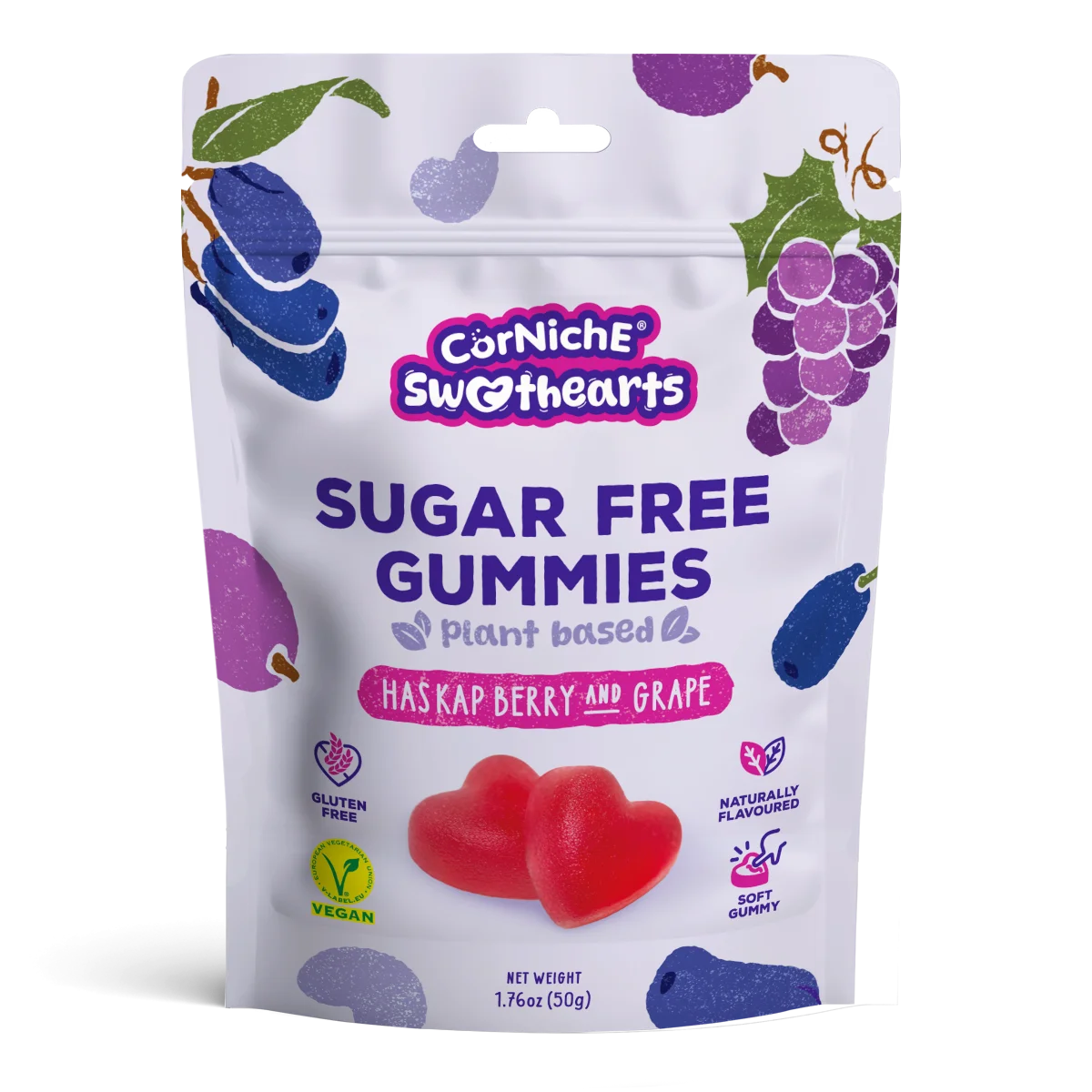 CorNiche Sugar Free Gummies Haskap Berry & Grape 50g, Gluten-Free & Vegan