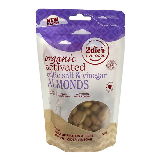 2Die4 Live Foods Activated & Organic Celtic Salt & Vinegar Almonds 120g Or 300g, With Apple Cider Vinegar