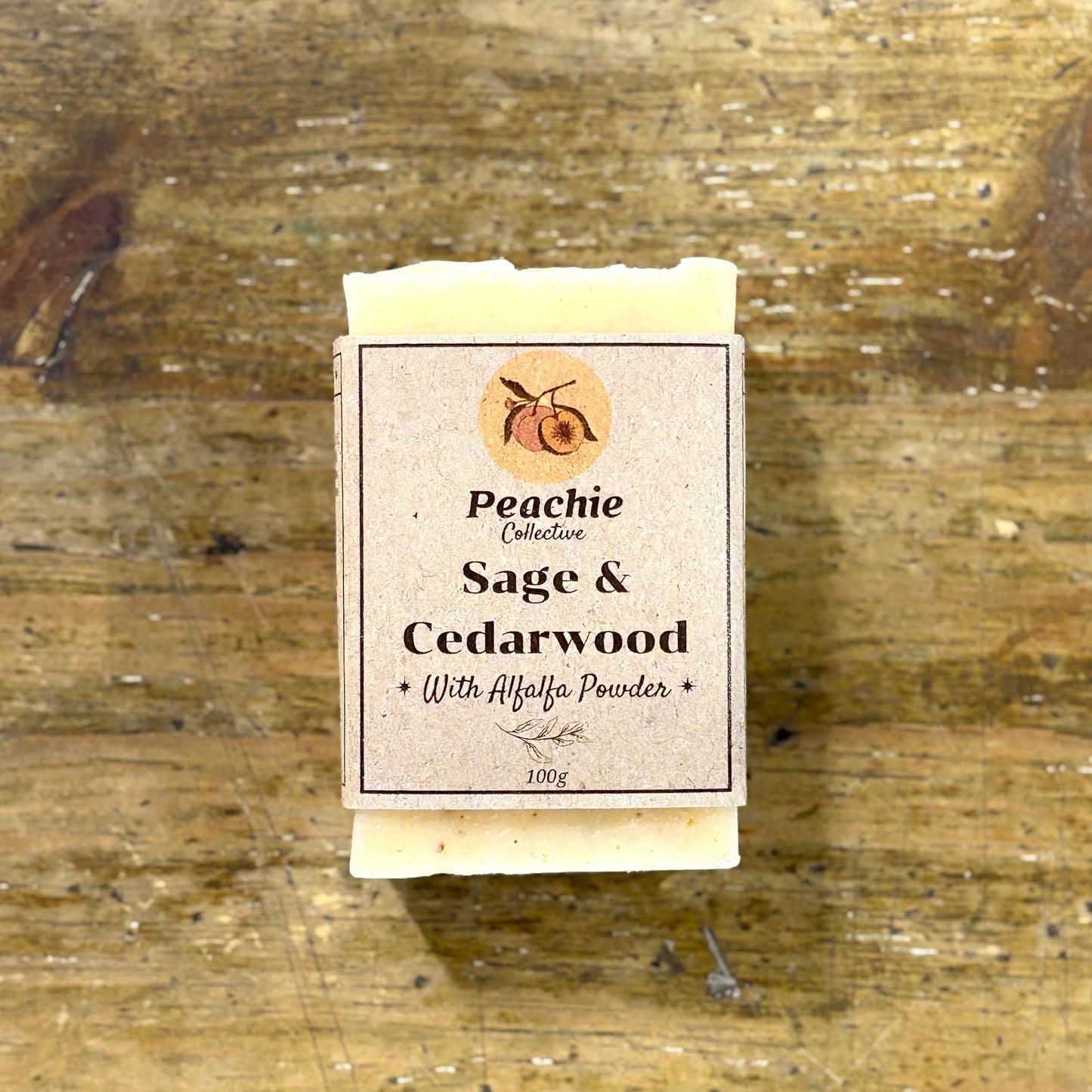 Peachie Collective Sage & Cedarwood Soap 100g, With Alfalfa Powder
