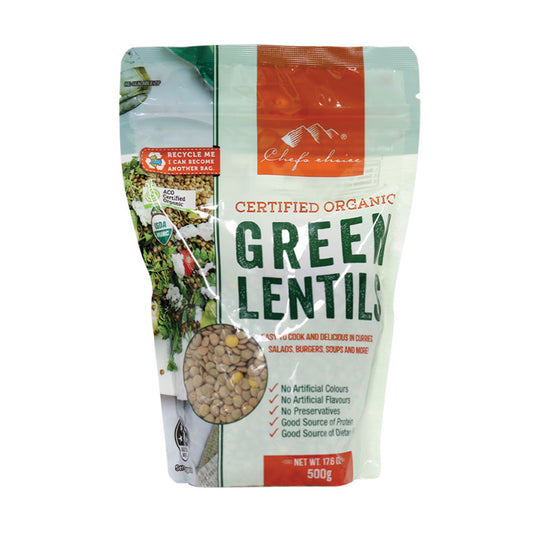 Chef's Choice Green Lentils 500g, Certified Organic & Easy To Cook!