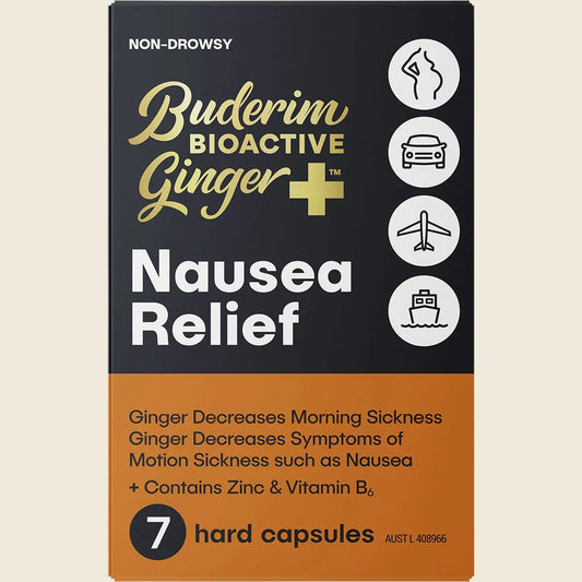 Buderim Ginger BioActive+ Nausea Relief Capsules 7 Caps Or 20 Caps, Motion Relief Support