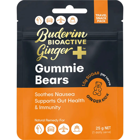 Buderim Ginger Bioactive Ginger+ Gummie Bears 15g Or 150g, Soothes Nausea & Supports Gut Health