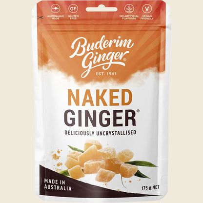 Buderim Ginger Naked Ginger Deliciously Uncrystallised 175g, Pure, Zesty & Naturally Sweet