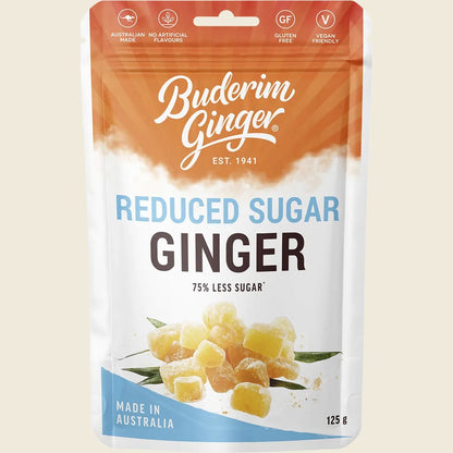 Buderim Ginger Reduced Sugar Ginger 75% Less Sugar 125g, Light, Zesty & Guilt-Free