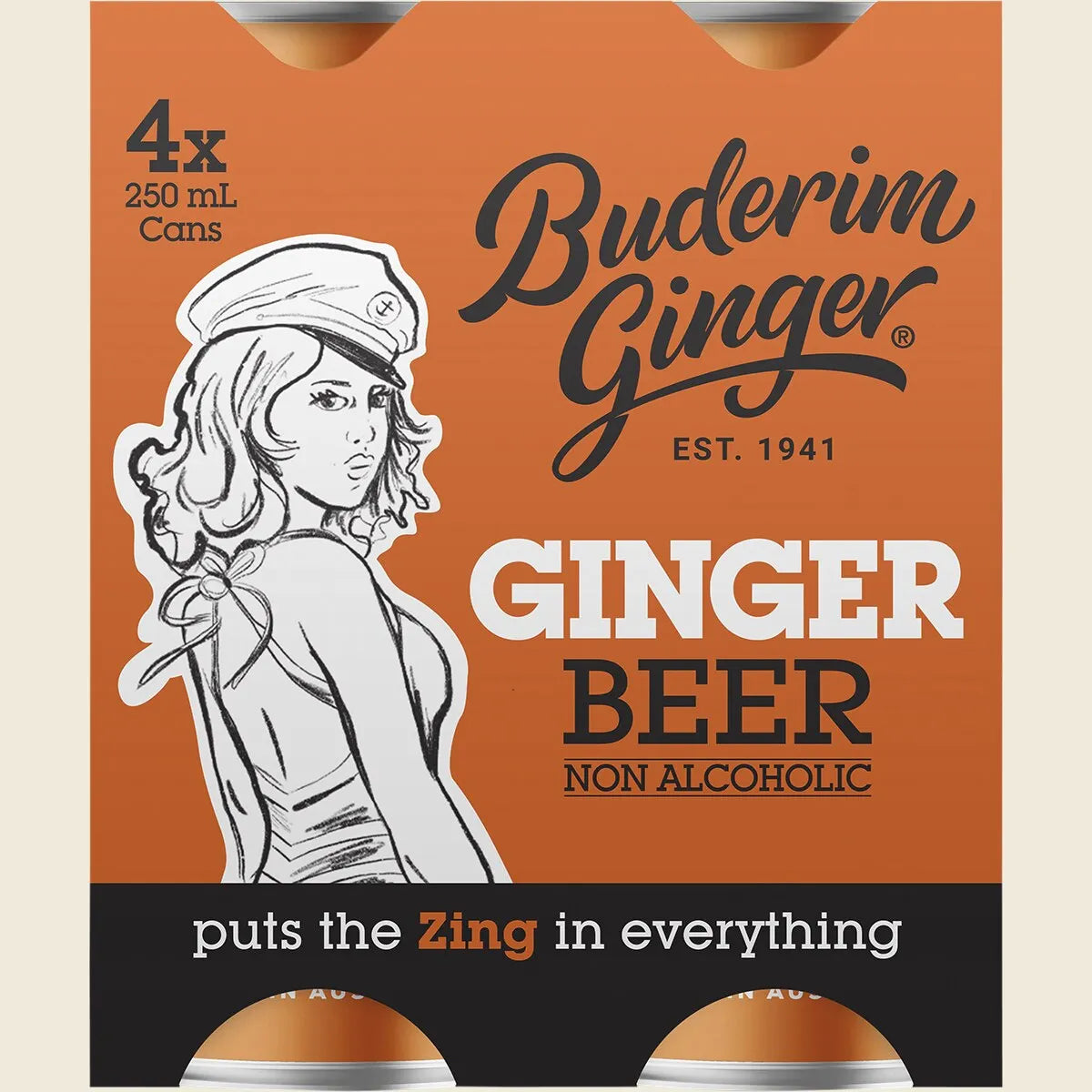 Buderim Ginger Ginger Beer Non Alcoholic 4×250ml, Crisp Ginger Fizz