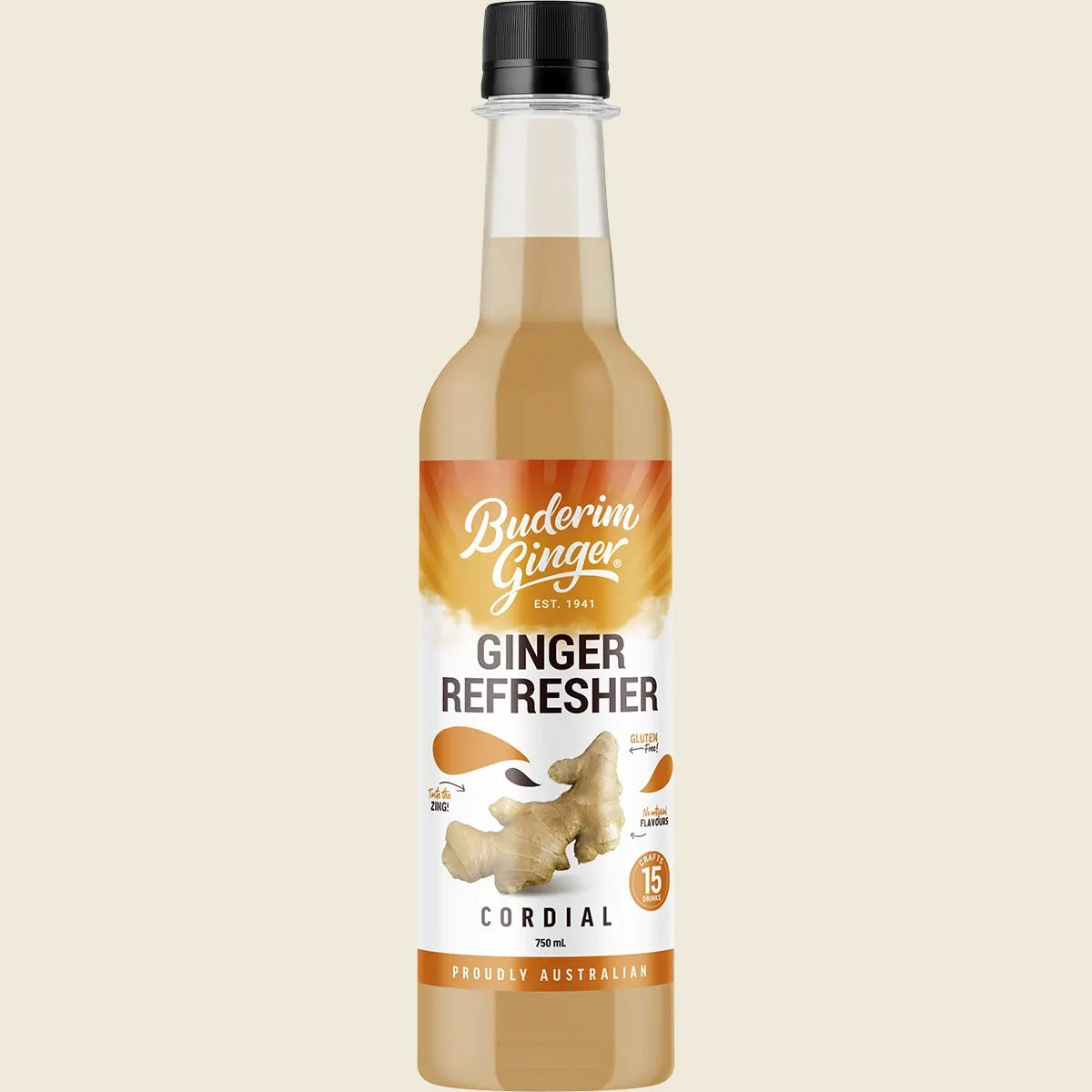 Buderim Ginger Refresher Cordial 750ml, Perfect For Mixing Into Drinks
