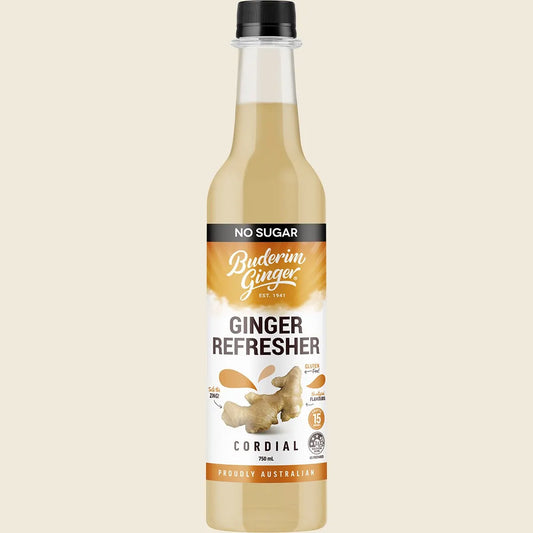 Ginger Refresher No Sugar Cordial 750ml, Refreshing Ginger Flavour