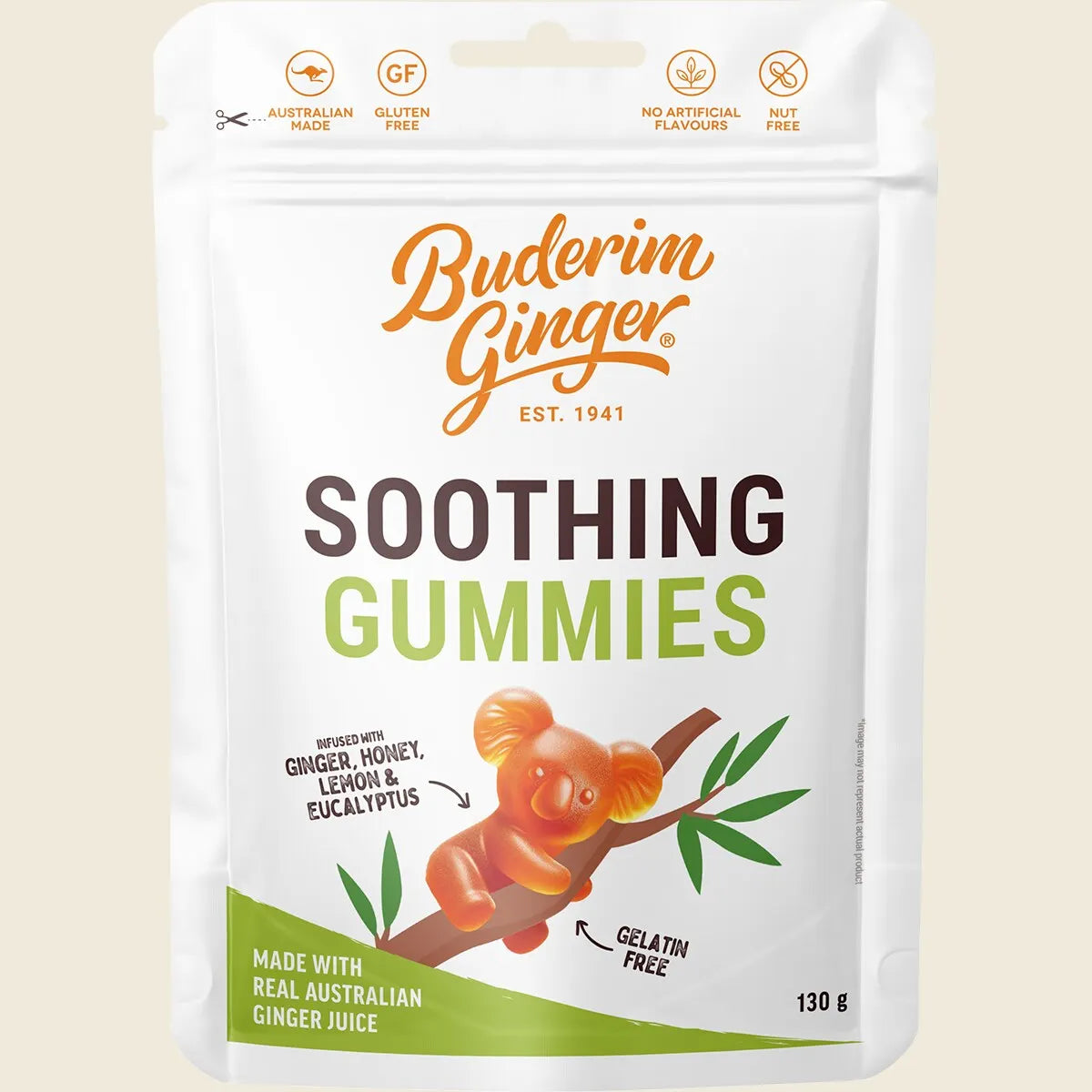 Buderim Soothing Gummies 40g or 130g, Ginger, Honey, Lemon & Eucalyptus
