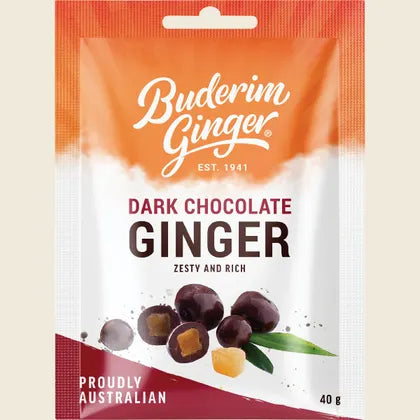 Buderim Ginger Dark Chocolate Ginger 40g or 125g, Zesty, Rich & Indulgent