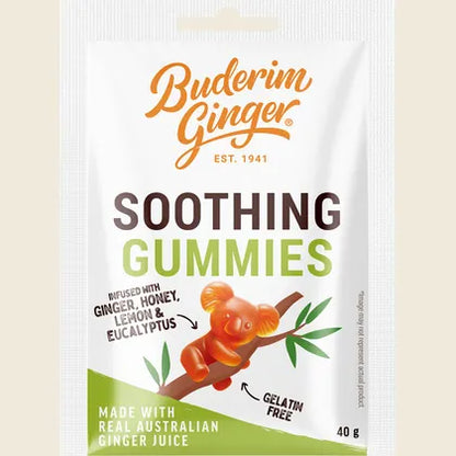 Buderim Soothing Gummies 40g or 130g, Ginger, Honey, Lemon & Eucalyptus