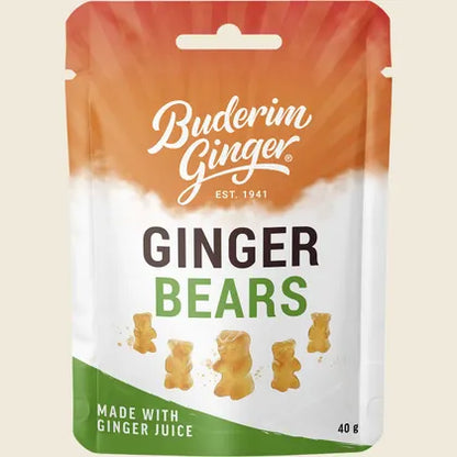 Buderim Ginger Ginger Bears 40g or 175g, Soft, Spicy & Naturally Sweet