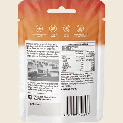 Buderim Ginger Ginger Bears 40g or 175g, Soft, Spicy & Naturally Sweet