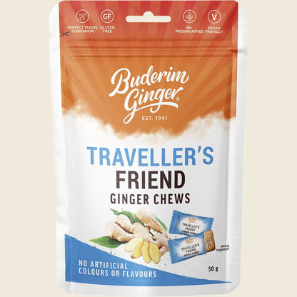 Buderim Ginger Traveller’s Friend Ginger Chews 50g, Smooth, Spicy & Travel-Ready