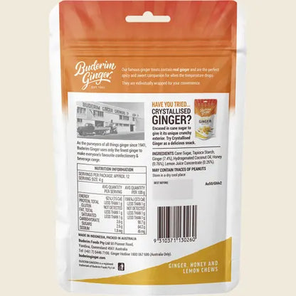 Buderim Ginger Honey & Lemon Chews 50g, Soothe, Sweeten & Revive