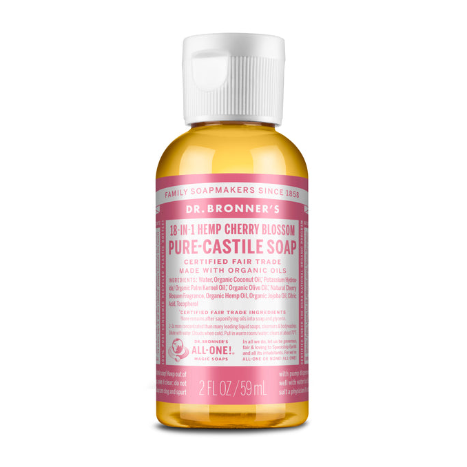 Dr Bronner's Organic 18-in-One Hemp Pure Castile Liquid Soap 59ml, 237ml, 473ml Or 946ml, Cherry Blossom