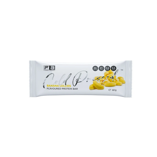 Fibre Boost Cold Pressed Protein Bar Single or Box of 12, Banana Lollies