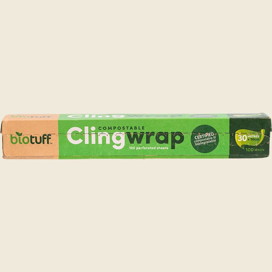 BioTuff Compostable Cling Wrap, 100 Perforated Sheets