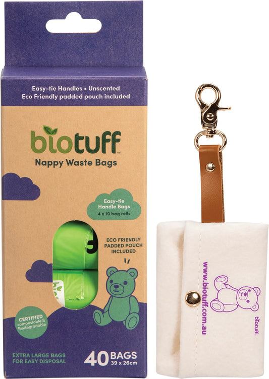 BioTuff Compostable Nappy Waste Bags & One Dispenser (4 X 10 Bag Rolls)