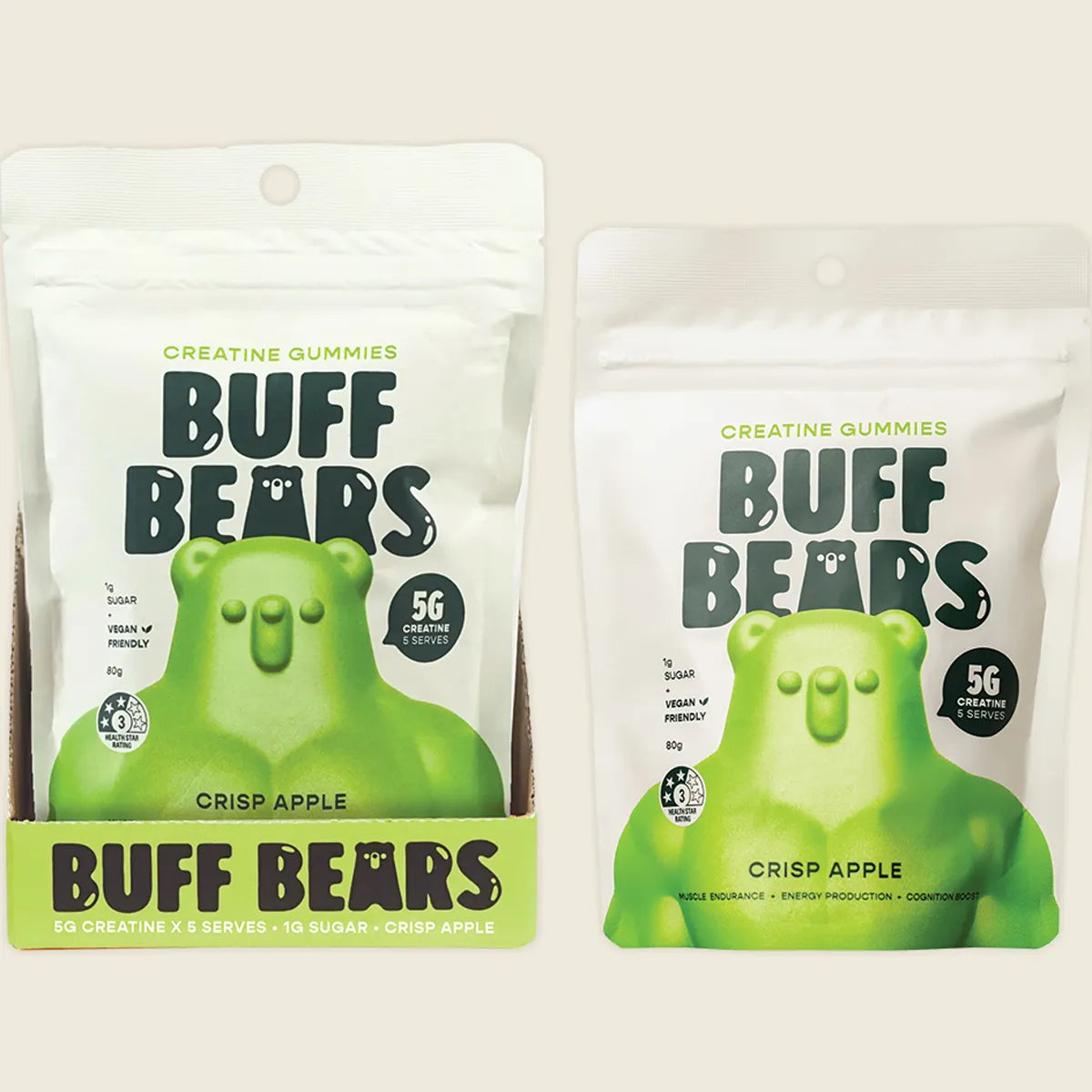 Buff Bears Creatine Gummies 80g Single Sachet Or A Box Of 8 Sachets, With 1g Of Sugar & 5g Creatine