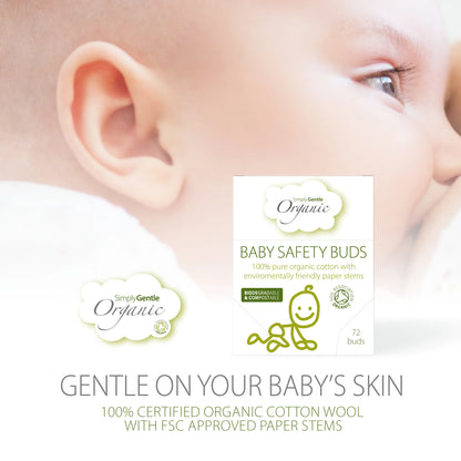 Simply Gentle Organic Baby Safety Buds Approx. 72 Pack, Biodegradable & Compostable