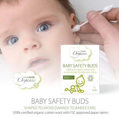 Simply Gentle Organic Baby Safety Buds Approx. 72 Pack, Biodegradable & Compostable