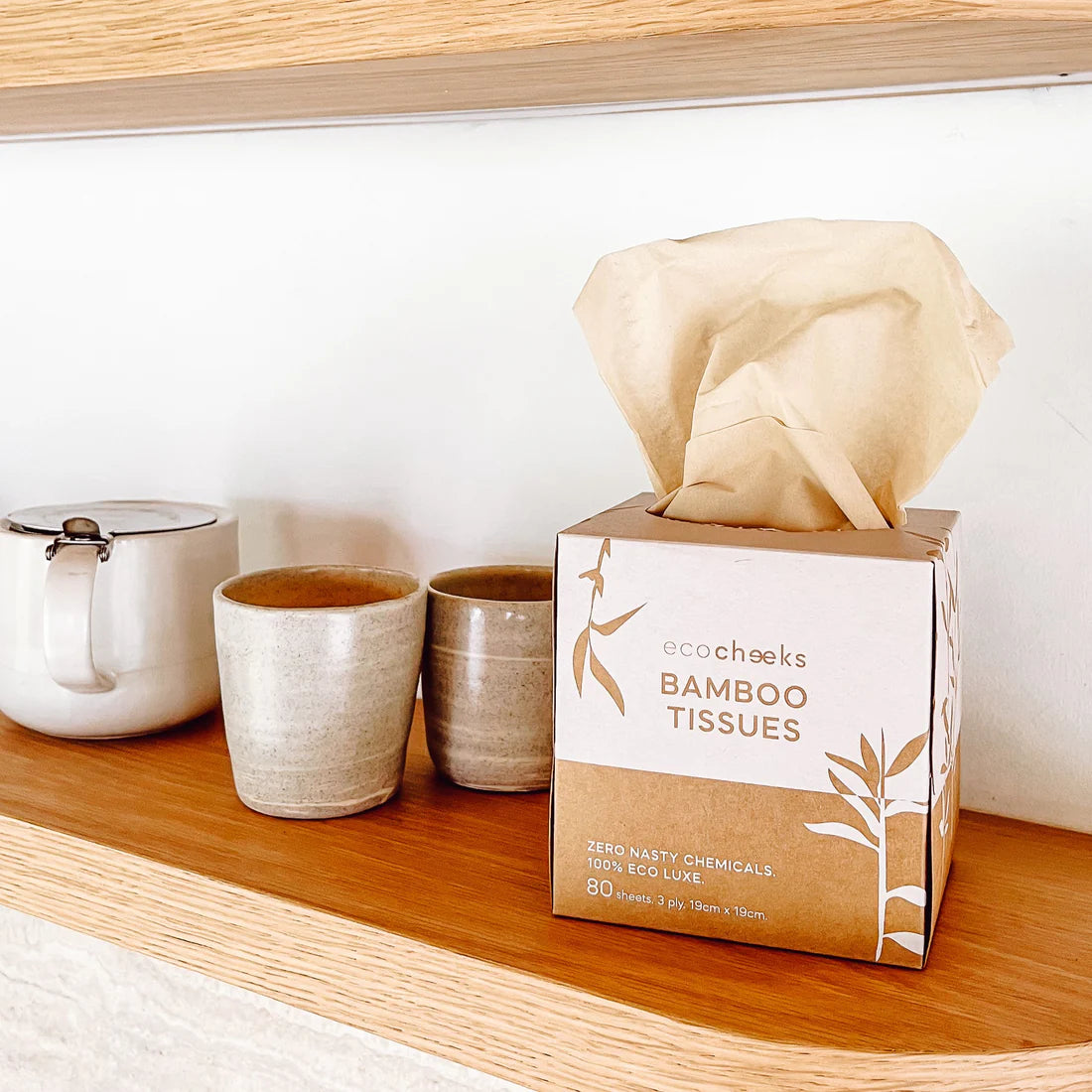 Eco Cheeks Bamboo Tissues 80 Sheets, Zero Bleach 100% Bamboo