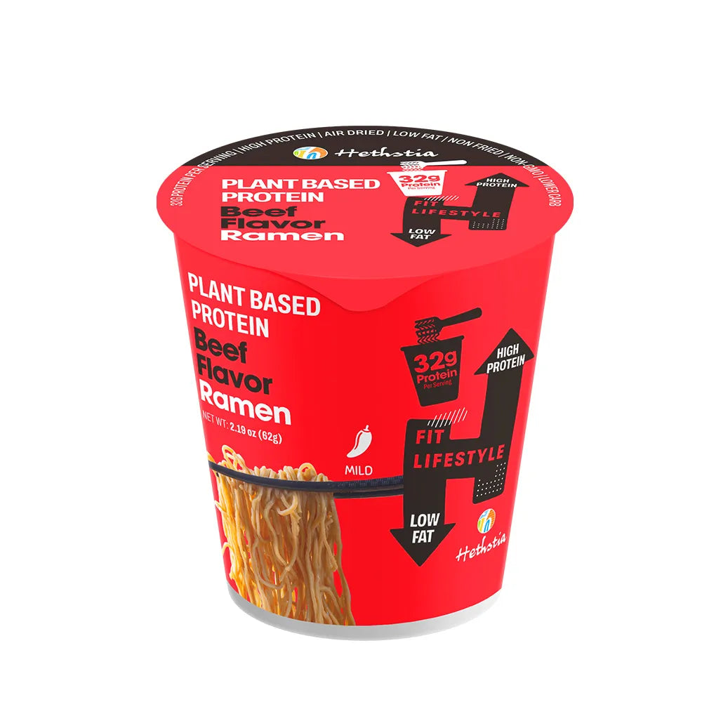Hethstia Plant Based Protein Beef Flavoured Ramen 62g, With 32g Of Protein & Low Fat