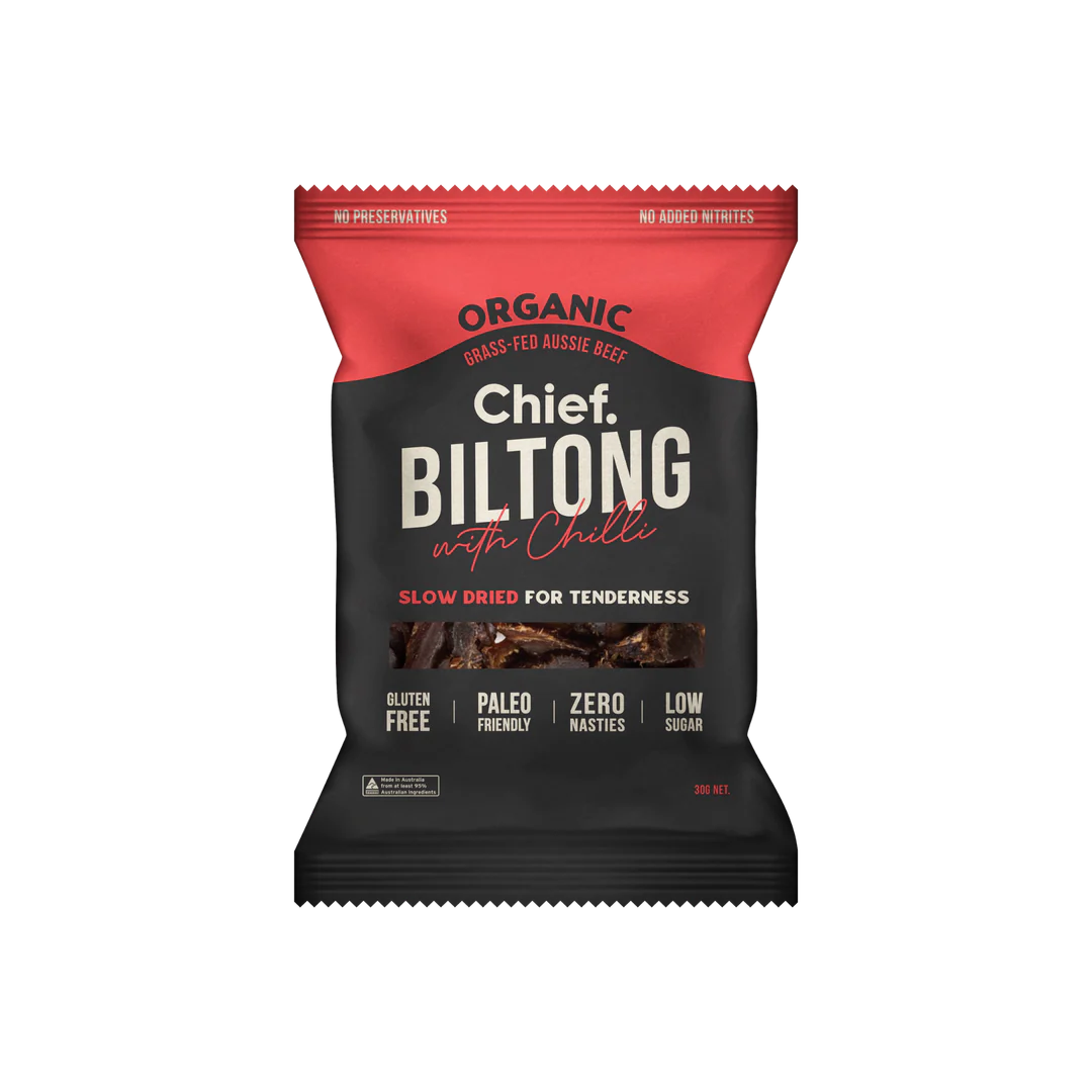 Chief. Biltong 30g,With Chilli Flavour; Certified Organic & Slow Dried