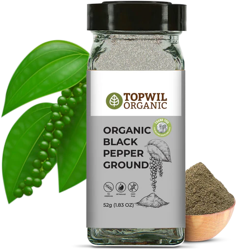 Topwil Organic Black Pepper Ground 52g, For All Your Cooking Needs