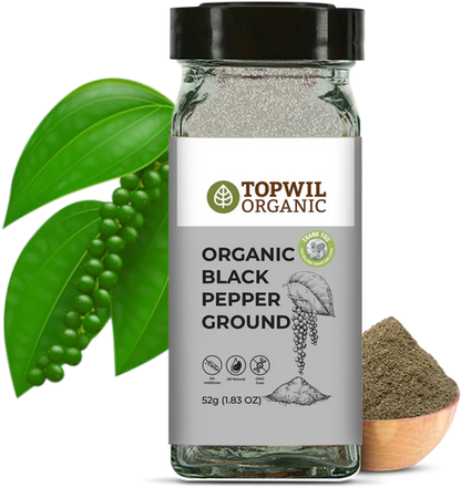 Topwil Organic Black Pepper Ground 52g, For All Your Cooking Needs