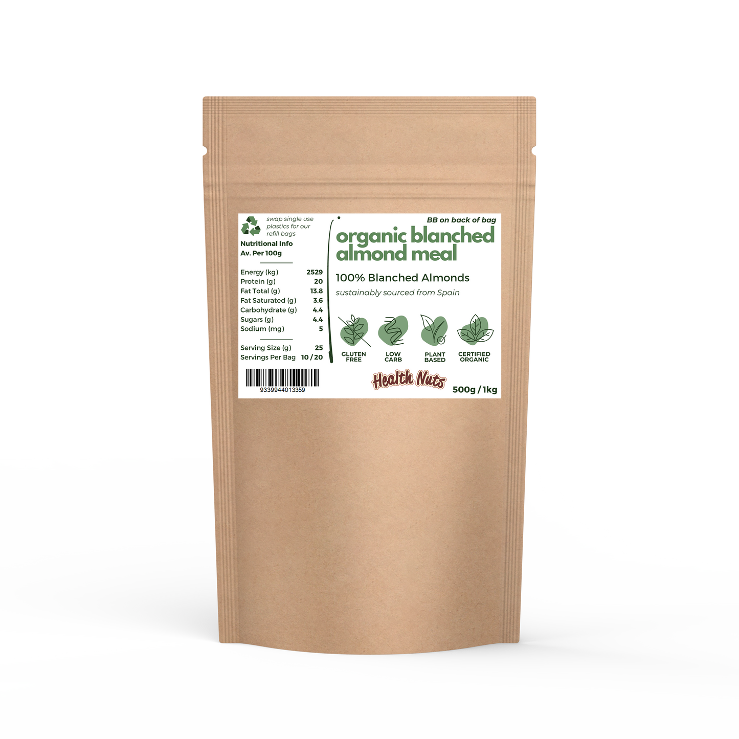 Health Nuts Organic Blanched Almond Meal 500g