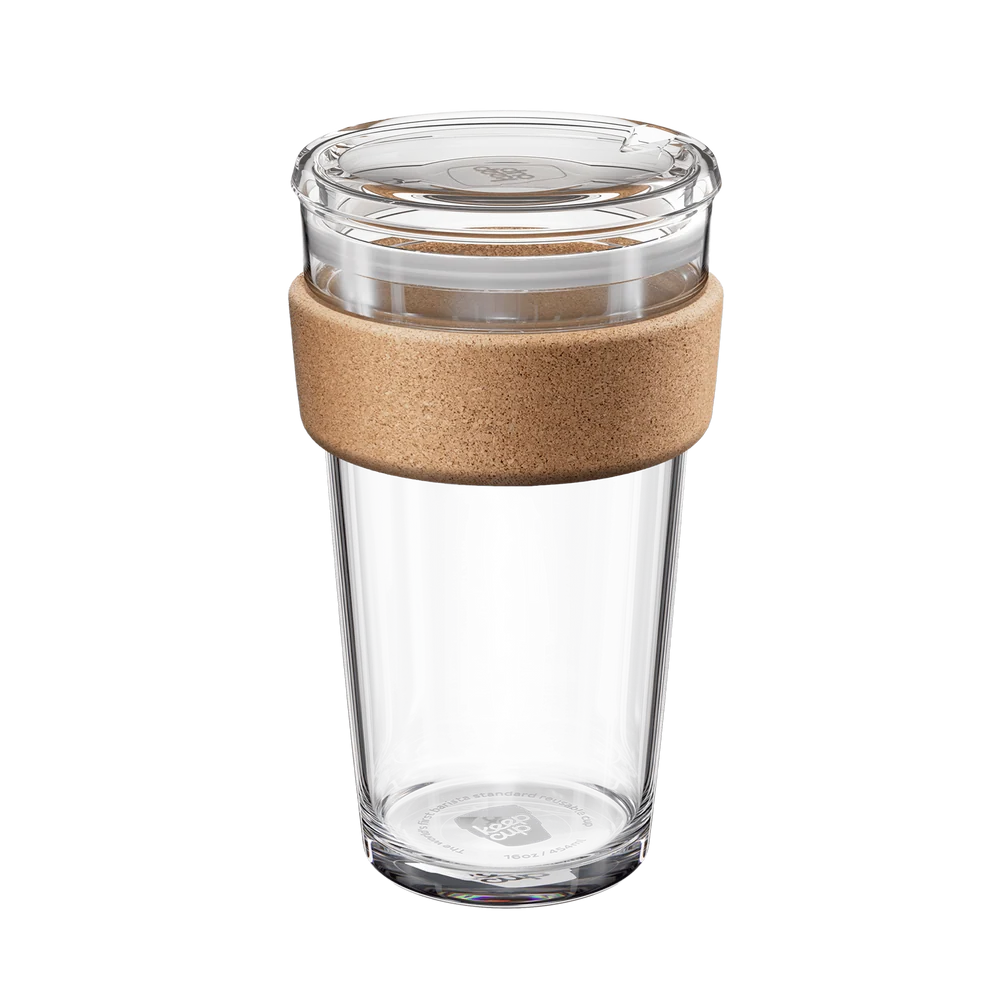 KeepCup Brew Glass Cup With A Cork Band QUICKSIP| S-8oz, M-12oz Or L-16oz
