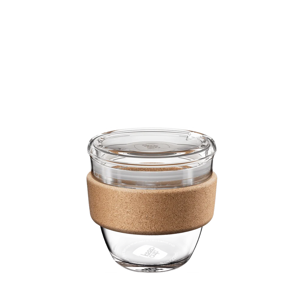 KeepCup Brew Glass Cup With A Cork Band QUICKSIP| S-8oz, M-12oz Or L-16oz