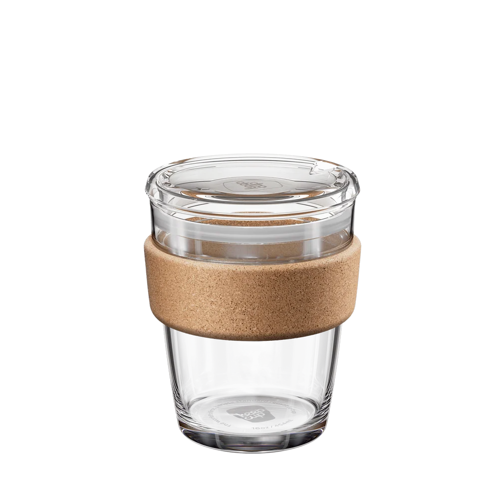 KeepCup Brew Glass Cup With A Cork Band QUICKSIP| S-8oz, M-12oz Or L-16oz