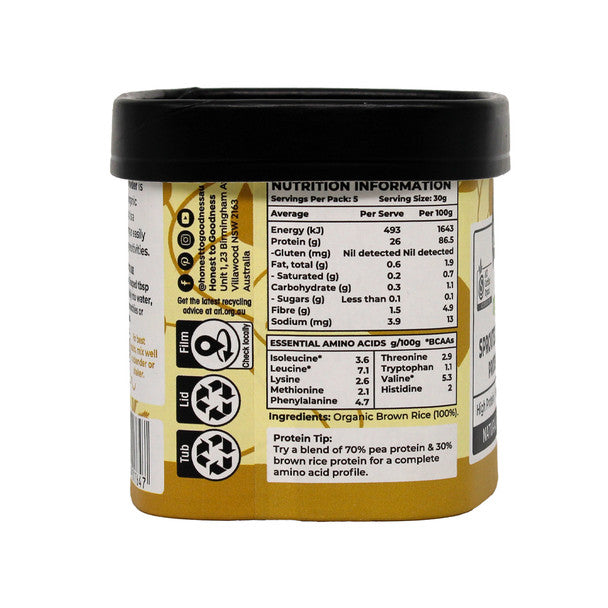 Honest To Goodness Certified Organic Sprouted Brown Rice Protein Powder 150g, Performance & Recovery