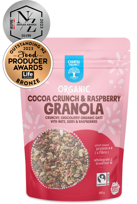 Chantal Organics Organic Cocoa Crunch & Raspberry Granola 500g, With Crunchy Chocolatey Organic Oats