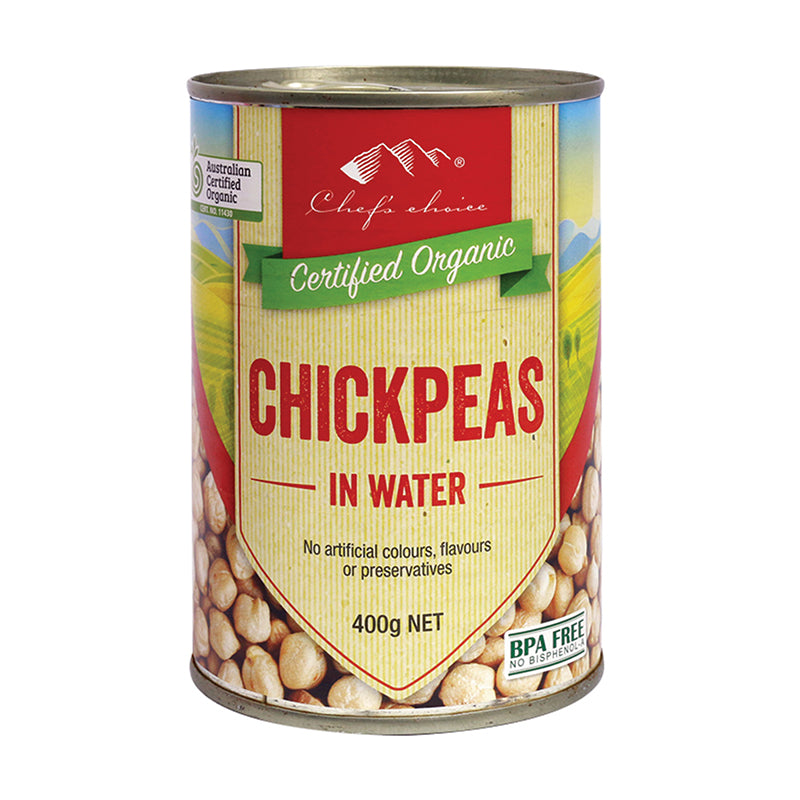 Chef's Choice Certified Organic Chickpease In Water 400g, No Artificial Colours Or Preservatives