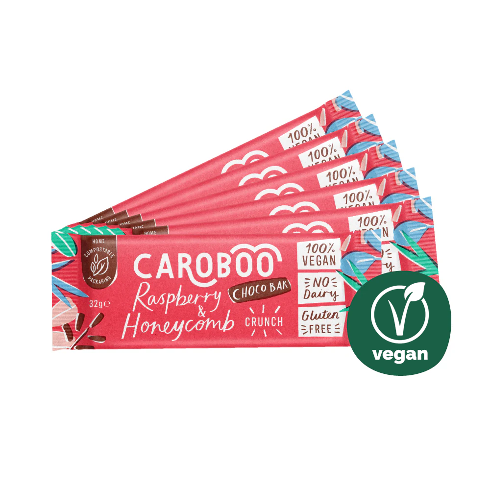 Caroboo Carob Choco Bar 35g Or A Box Of 20, Raspberry & Honeycomb Crunch