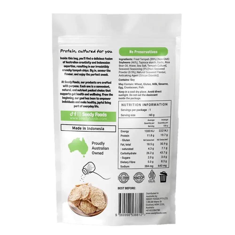 Seedy Foods Tempeh Chips Seaweed Flavour 60g, 10g Protein Per Pack