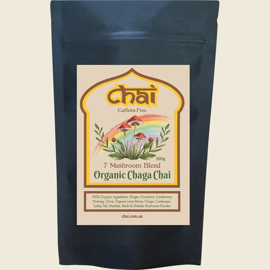 Chai Tea Organic Chaga Chai 7 Mushroom Blend 100g, With Ginger & Chaga