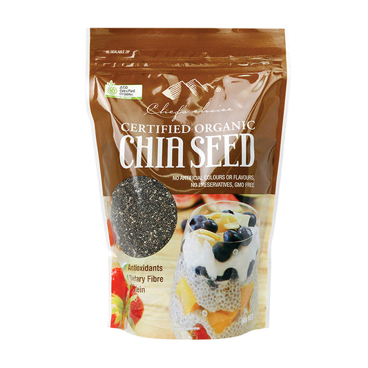 Chef's Choice Certified Organic Chia Seeds 500g Or 1Kg, Great For Chia Puddings
