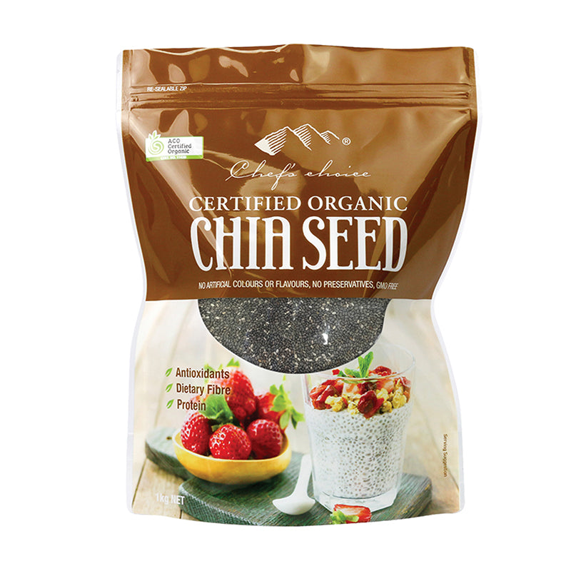 Chef's Choice Certified Organic Chia Seeds 500g Or 1Kg, Great For Chia Puddings