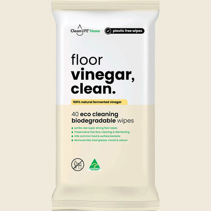 CleanLIFE Vinegar Clean Floor Plastic Free Wipes 40pk, Powerful Clean Planet Approved.