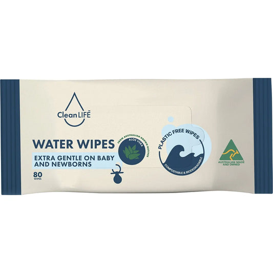 Clean LIFE Baby Plastic Free Water Wipes 80pk, Extra Gentle For Baby & Newborns