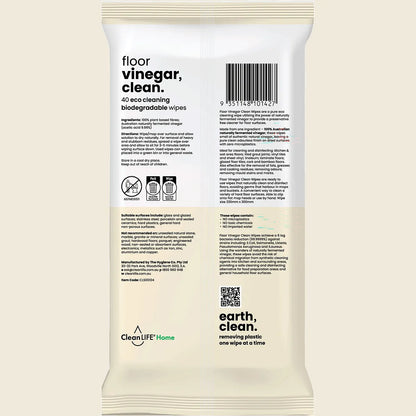 CleanLIFE Vinegar Clean Floor Plastic Free Wipes 40pk, Powerful Clean Planet Approved. (Copy)