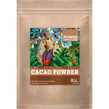 Power Super Foods Certified Organic Cacao Powder Kraft Bag 125g, 250g Or 500g, A Velvety Rich Cacao