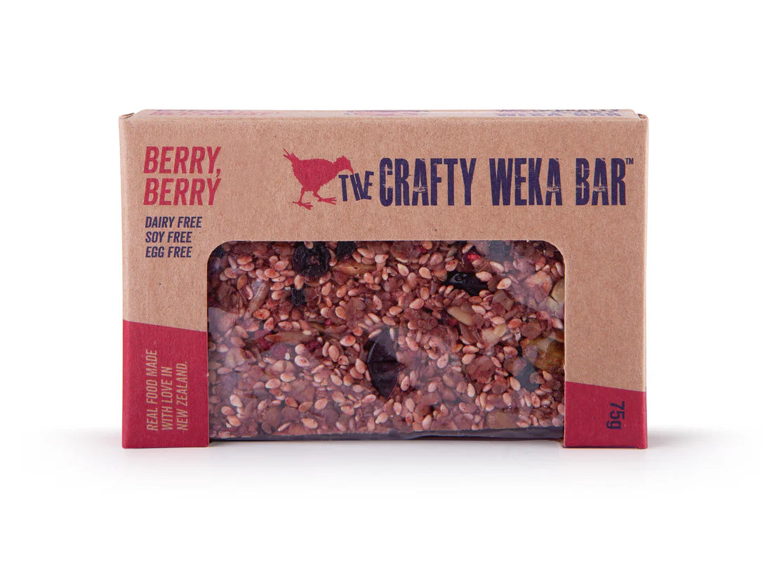 The Crafty Weka Bar Berry Berry 75g, With Oats & Manuka Honey Blend