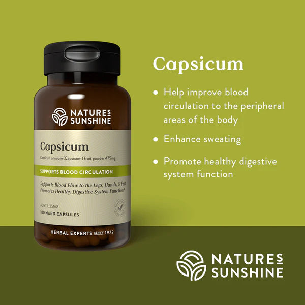 Nature's Sunshine Capsicum {Cayenne Pepper} 475mg, 100 Hard Capsules